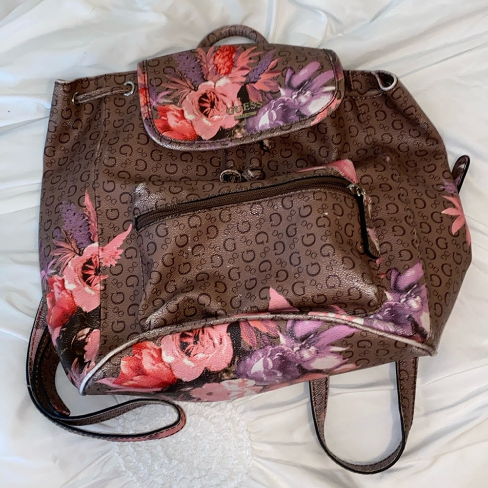 Brown and Floral Guess Backpack